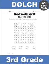 Third Grade Sight Words Worksheets - Sight Word Maze, All 41 Dolch 3rd Grade Sight Words