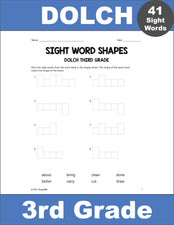Third Grade Sight Words Worksheets - Word Shapes, 3 Variations, All 41 Dolch 3rd Grade Sight Words
