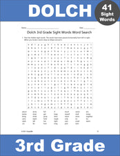 Third Grade Sight Words Word Searches - 12 Variations, All 41 Dolch 3rd Grade Sight Words