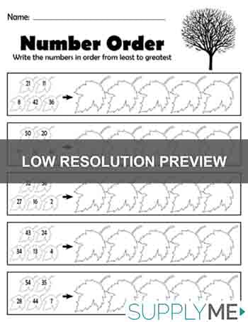 Printable Fall Themed Number Order Worksheet