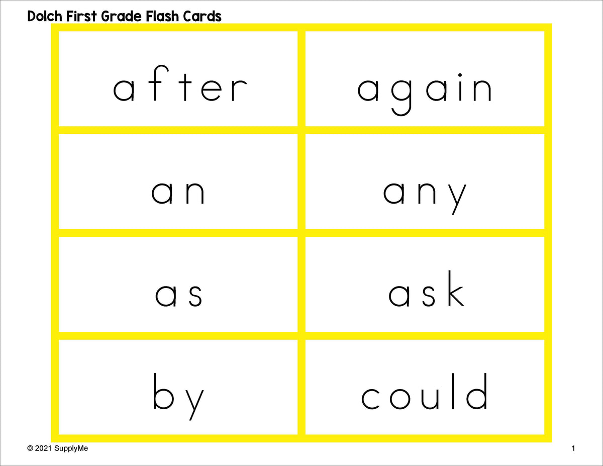 First Grade Sight Word Flash Cards, 5 Variations, All 41 Dolch 1st Gra –  SupplyMe