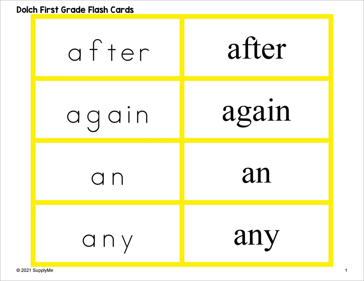 First Grade Sight Word Flash Cards, 5 Variations, All 41 Dolch 1st Grade  Sight Words
