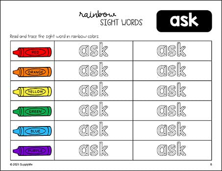 First Grade Sight Words Worksheets - Rainbow Sight Words, 17 Variations, All 41 Dolch 1st Grade Sight Words, 697 Total Pages