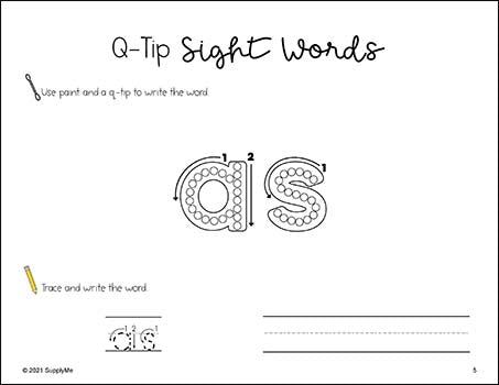 First Grade Sight Words Worksheets - Q-Tip Painting Printables With Tracing And Handwriting Practice, 6 Variations For Each Of The 41 Dolch 1st Grade Sight Words, 246 Total Pages