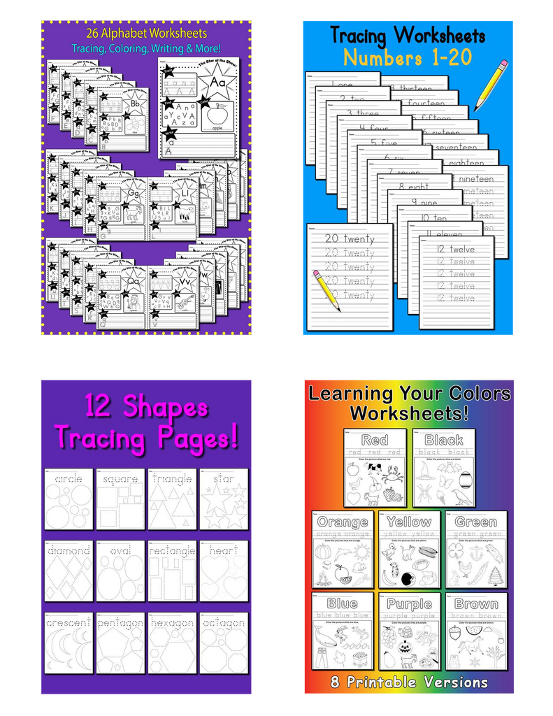 Four Bestsellers for Just $1 - The Perfect Bundle To Learn Letters, Numbers, Shapes, And Colors! (66 Pages)