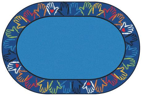 Hands Together Border Classroom Rug, 6' x 9' Oval