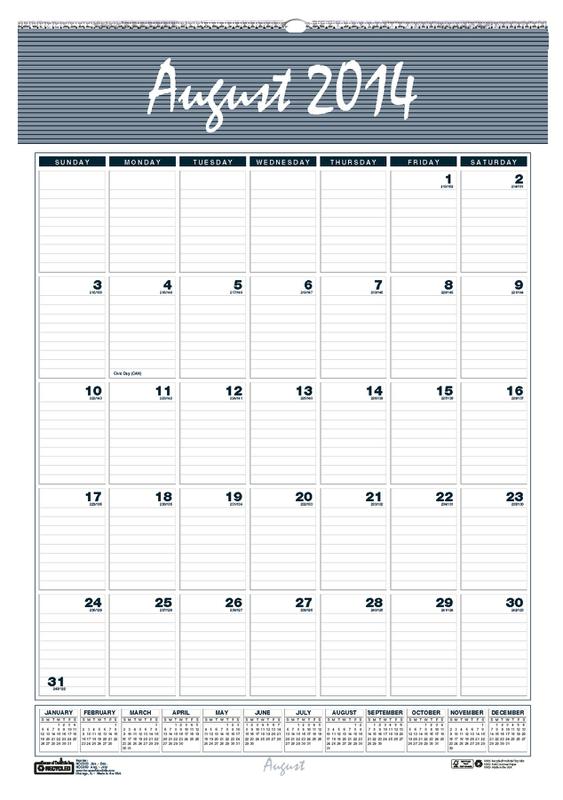 Wall Calendar 12 Months Aug-Jul