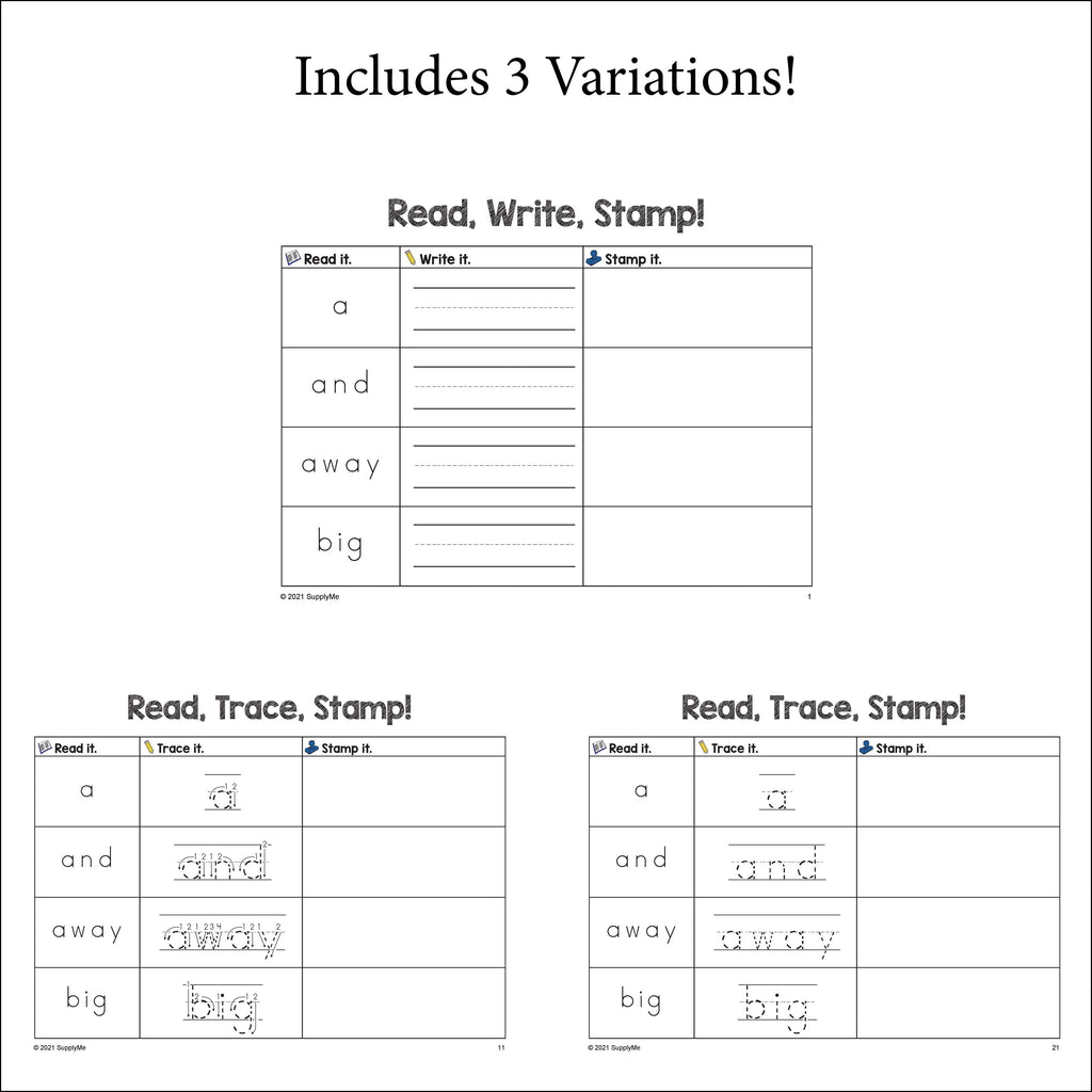 Pre-Primer Dolch Sight Words Worksheets - Read, Write, And Stamp, 3 Variations,  Pre-K, 30 Total Pages