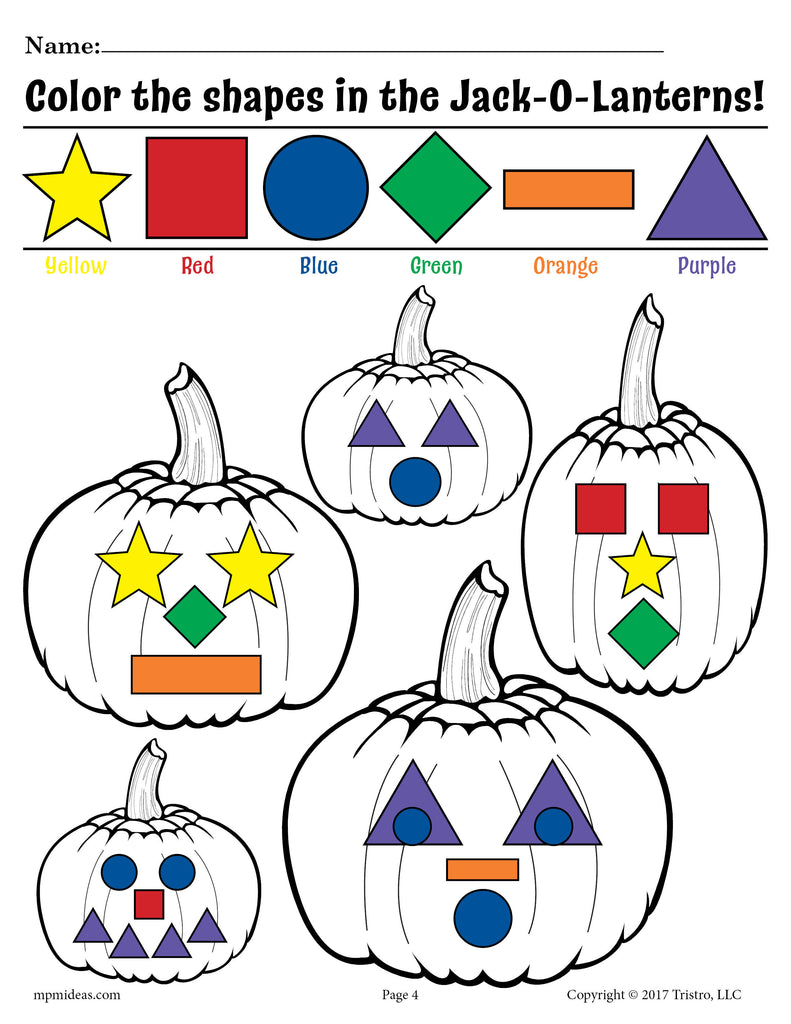 Printable Jack-O-Lantern Shapes Coloring Pages!