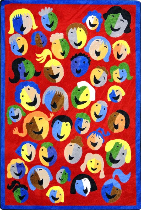 Joyful Faces© Classroom Rug, 5'4" x 7'8" Rectangle Red