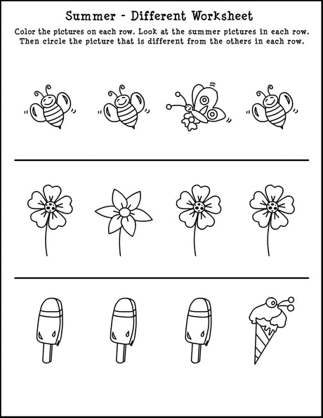 "Which One Is Different?" - Summer Themed Skill Worksheet