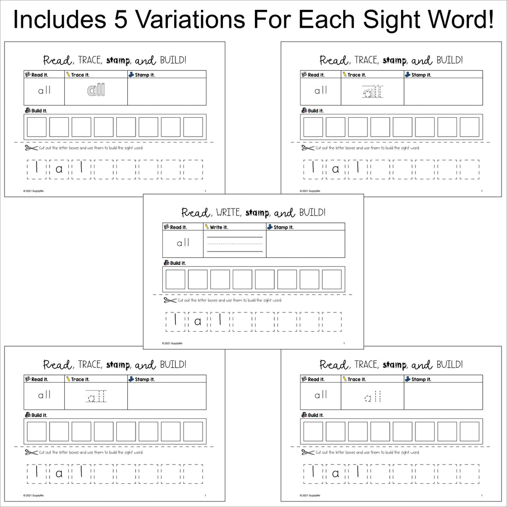 Kindergarten Sight Words Worksheets - Read, Write, Stamp, And Build, 5 ...