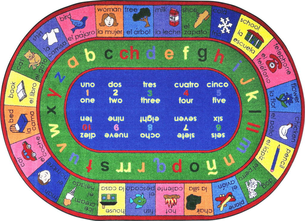 LenguaLink© (Spanish) Classroom Circle Time Rug, 7'8" x 10'9"  Oval