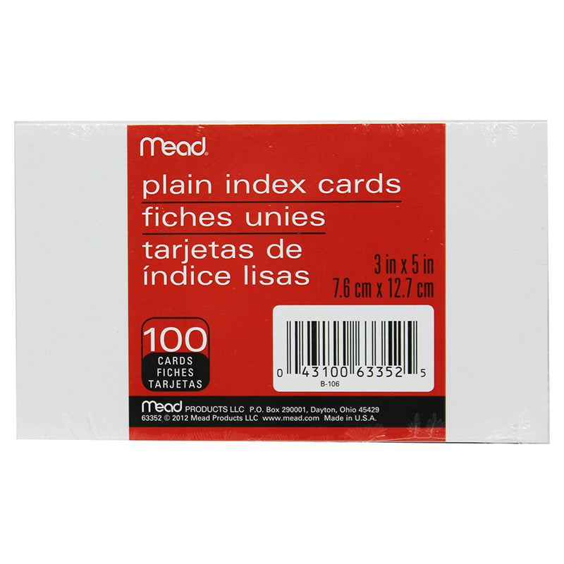 Cards Index Plain 3 x 5 100 Count
