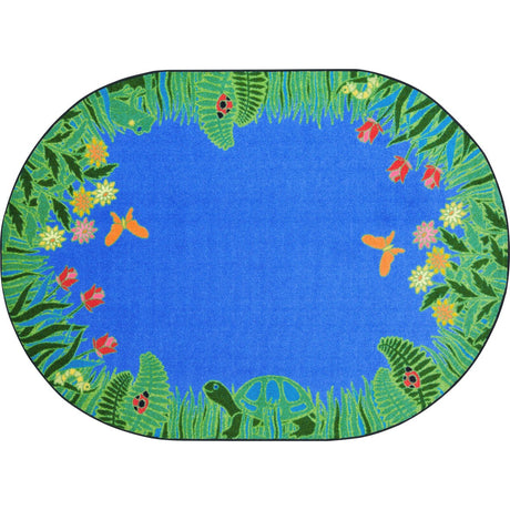 Merry Meadows™ Blue Classroom Rug, 5'4" x 7'8" Oval