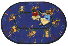 Joy Carpets Monkey Business© Classroom Circle Time Rug, 7'8" x 10'9" Oval Blue