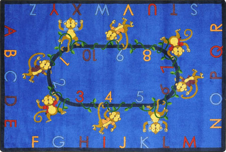 Monkey Business© Classroom Circle Time Rug, 7'8" x 10'9" Rectangle Blue