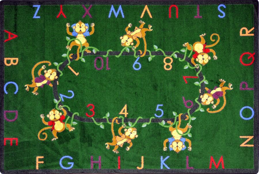 Monkey Business© Alphabet & Numbers Classroom Rug, 7'7"  Round Green