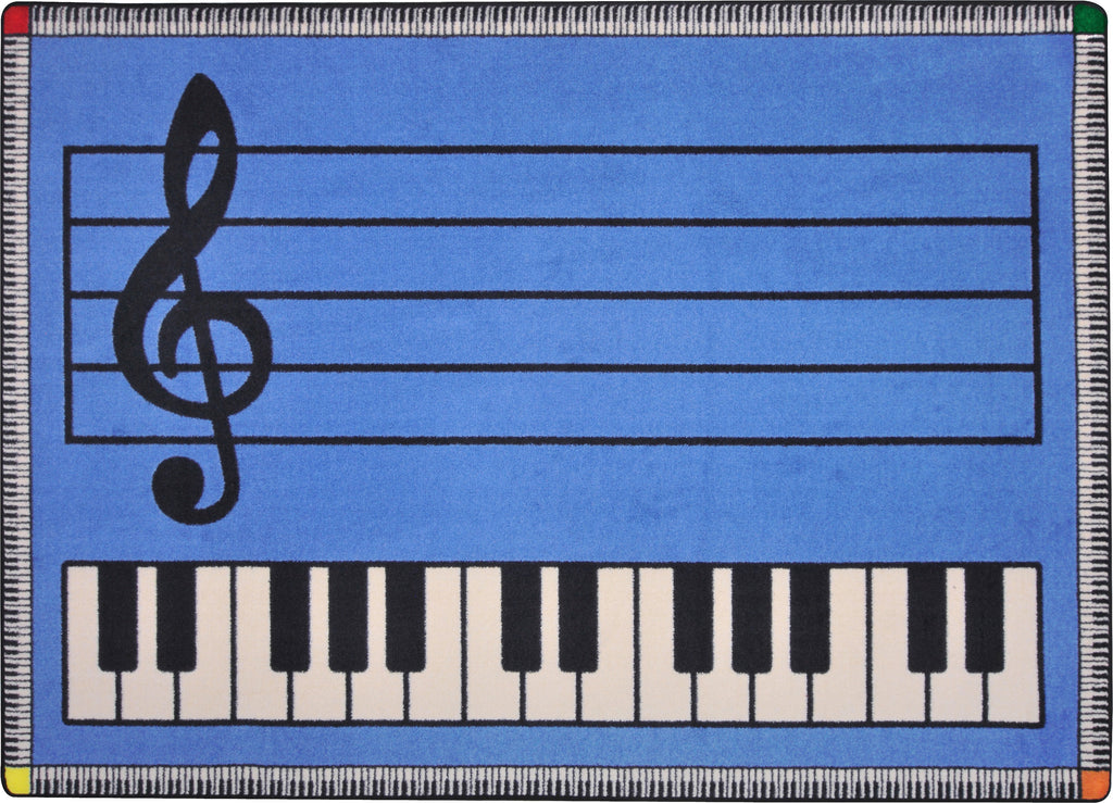 Play Along© Classroom Rug, 7'8" x 10'9" Rectangle Blue w/ keys