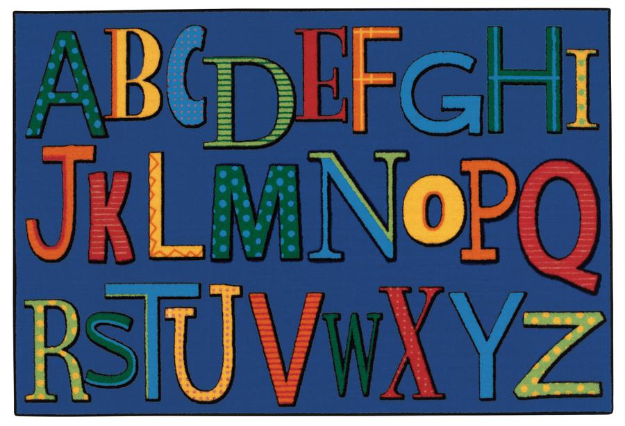 Playful Alphabet KID$ Value Discount Classroom Carpet, 4' x 6' Rectangle