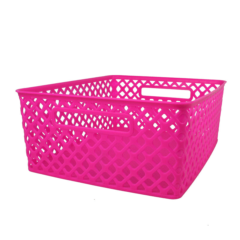Medium Woven Basket, Hot Pink