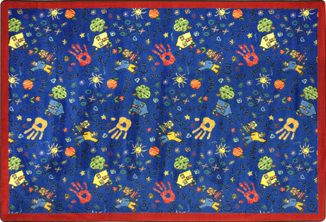 Scribbles© Classroom Rug, 7'8" x 10'9" Rectangle Blue