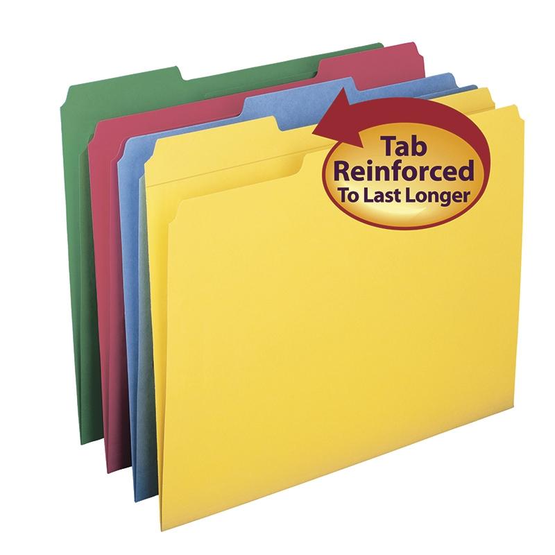 Colored File Folders with Reinforced Tab, 12 Per Package