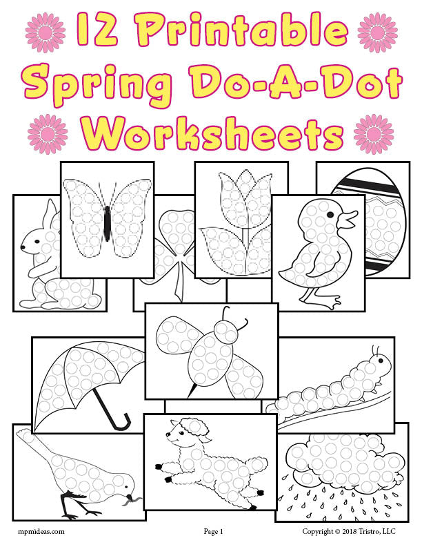 Spring Coloring Pages, Color by Number Dot Marker Worksheets