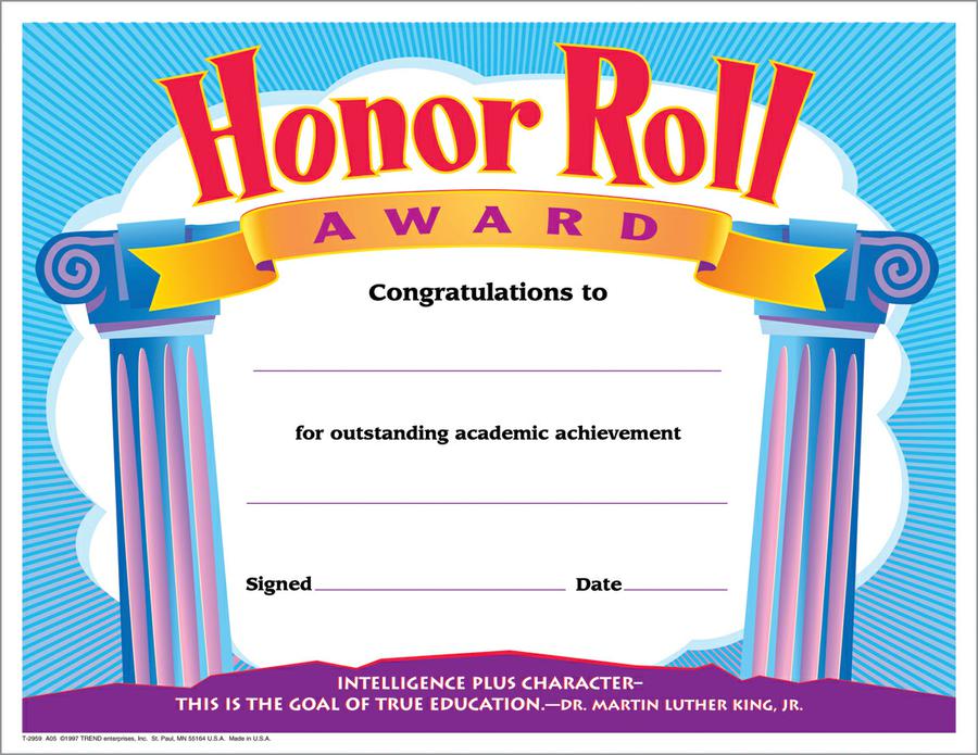 Honor Roll Award Colorful Classics Certificates