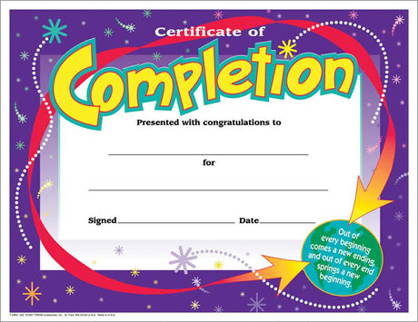 Certificate of Completion Colorful Classics Certificates