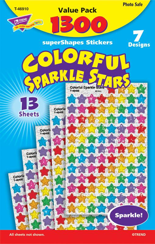 Colorful Sparkle Stars superShapes Stickers Value Pack