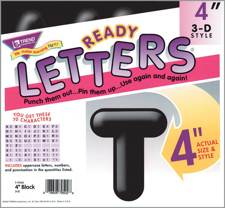 Black 4-Inch 3-D Uppercase Ready Letters®