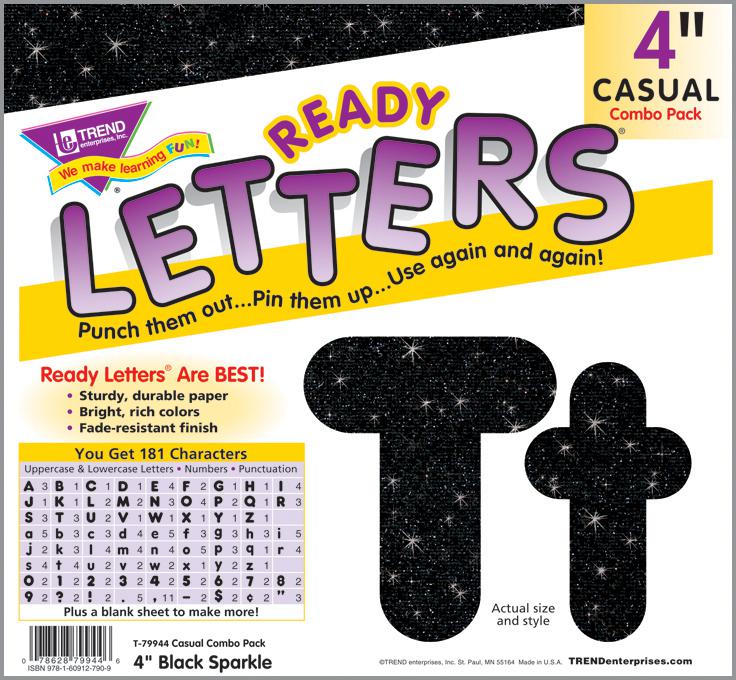 Black Sparkle 4" Casual Uppercase/Lowercase Combo Pack Ready Letters®