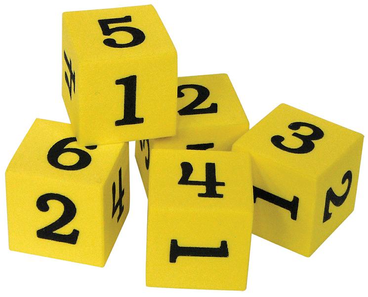Yellow Foam Numbered Dice (1–6)