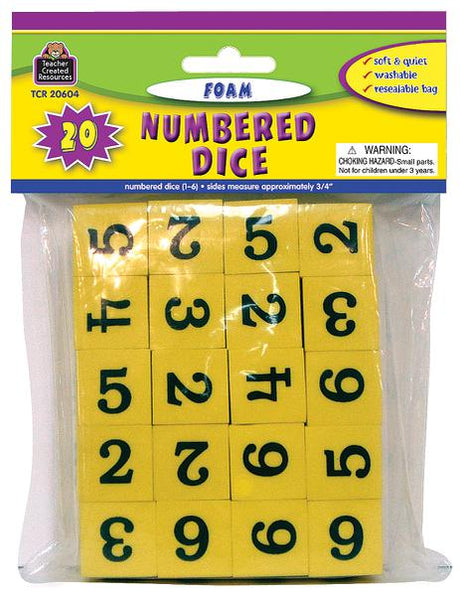 Yellow Foam Numbered Dice (1–6)