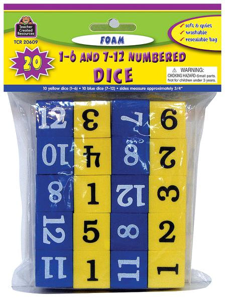 Foam Numbered Dice (Numerals 1-12)