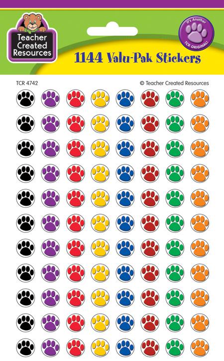 Colorful Paw Prints Mini Stickers Valu-Pak