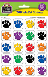 Colorful Paw Prints Stickers Valu-Pak