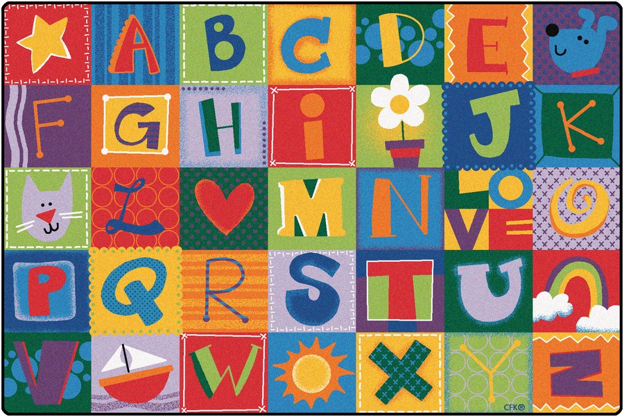 KIDSoft™ Toddler Alphabet Blocks Classroom Rug, 4' x 6' Rectangle