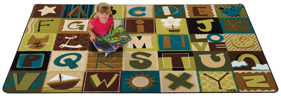 KIDSoft™ Toddler Alphabet Blocks Classroom Circle Time Rug - Nature, 8' x 12' Rectangle