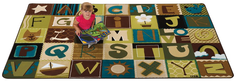 KIDSoft™ Toddler Alphabet Blocks Classroom Circle Time Rug - Nature, 6' x 9' Rectangle