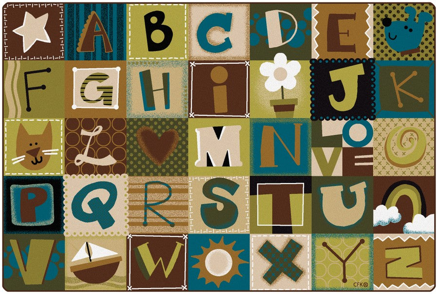 KIDSoft™ Toddler Alphabet Blocks Classroom Circle Time Rug - Nature, 8'4" x 13'4" Rectangle