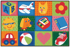 Toddler Fun Squares KID$ Value Discount Classroom Carpet, 4' x 6' Rectangle