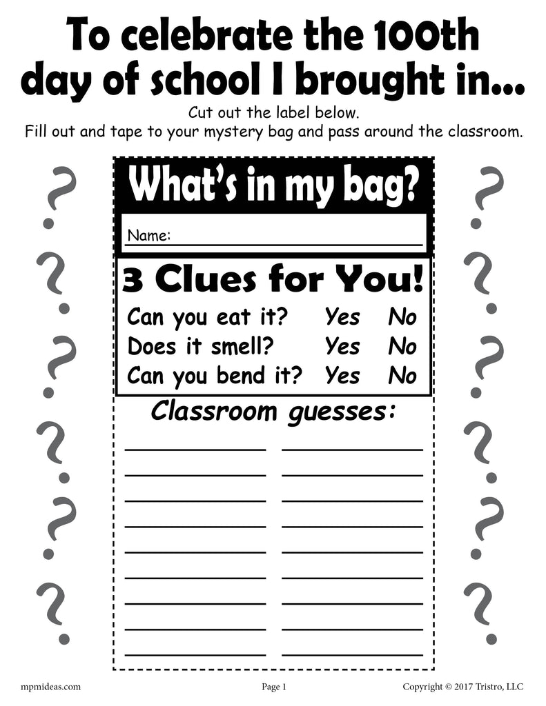 100th Day of School Mystery Bags - Printable Activity! – SupplyMe
