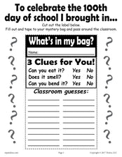 100th Day of School Mystery Bags - Printable Activity!